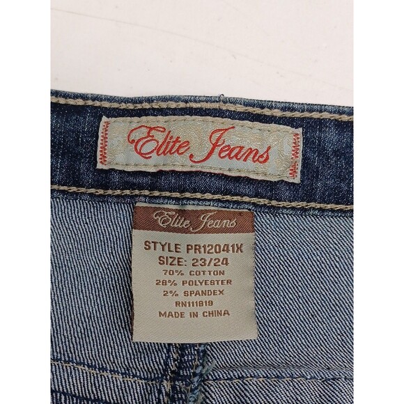 Elite Jeans Sz 23/24 Blue Denim Stretch Flap Pockets Distressed Plus Size - Picture 6 of 7